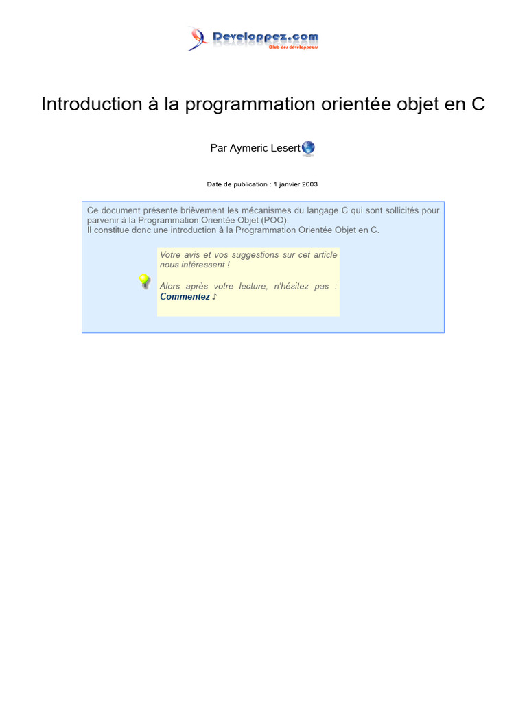 POO en C : Introduction et Mécanismes | PDF | Pointeur (programmation ...