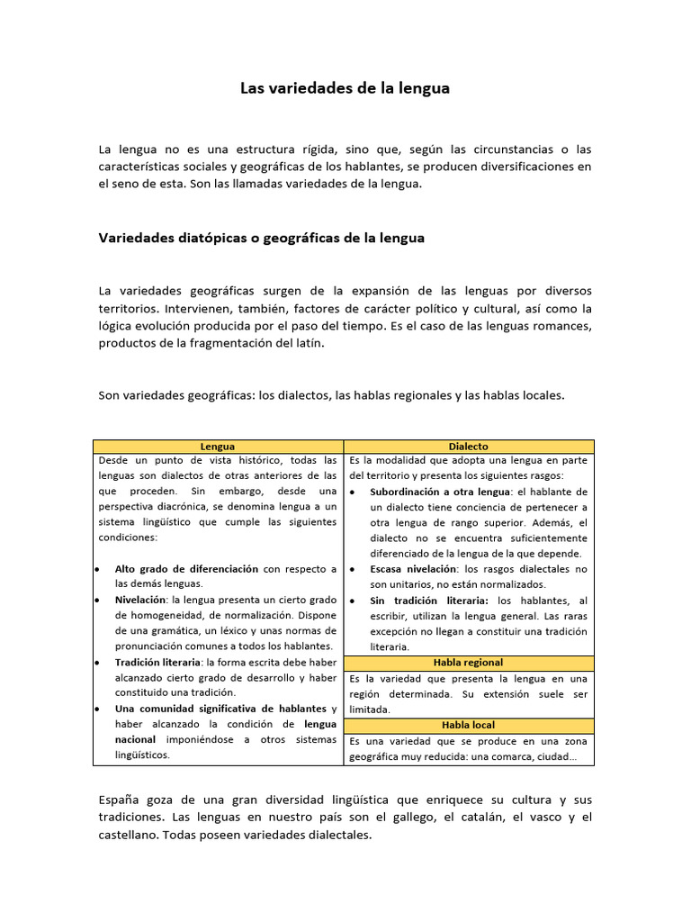 Las Variedades de La Lengua | PDF | Dialecto | Lengua española