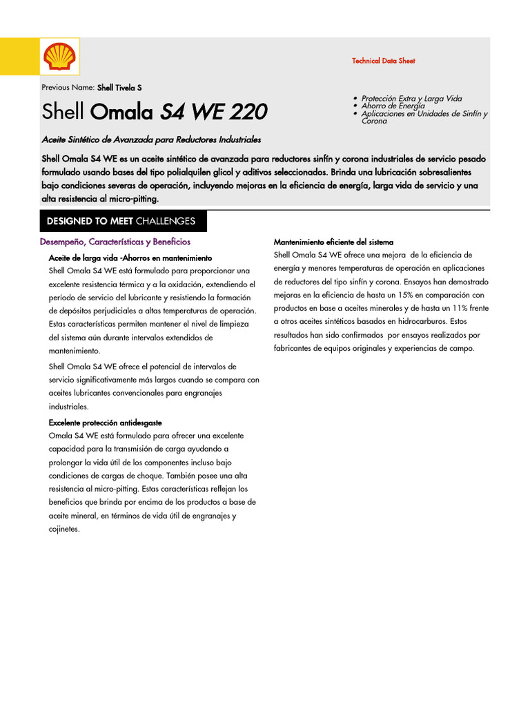 Aceite Sintético Shell Omala S4 WE 220 | PDF | Rodamiento (Mecánico ...