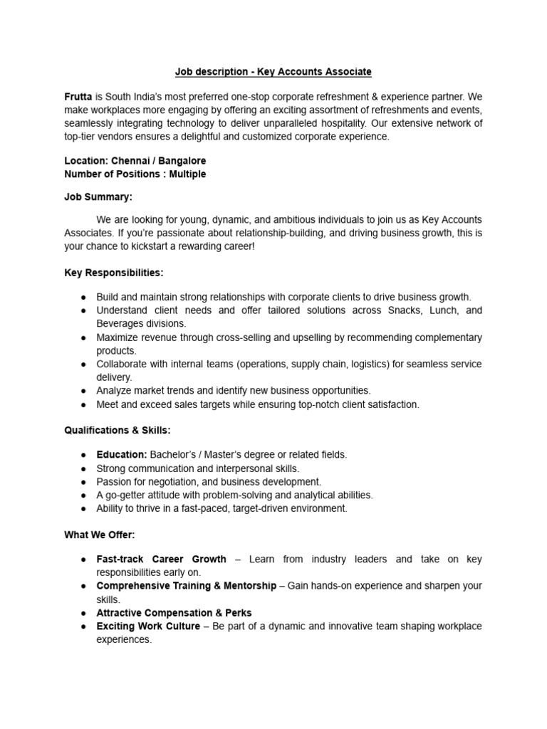 Key Accounts Associate Job Overview | PDF