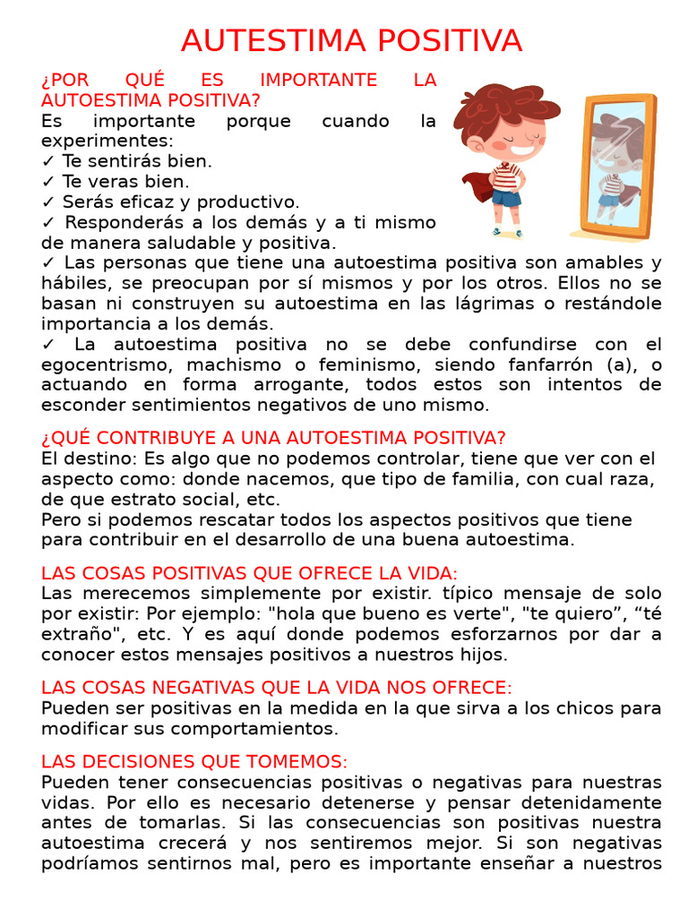 Importancia de la Autoestima Positiva | PDF