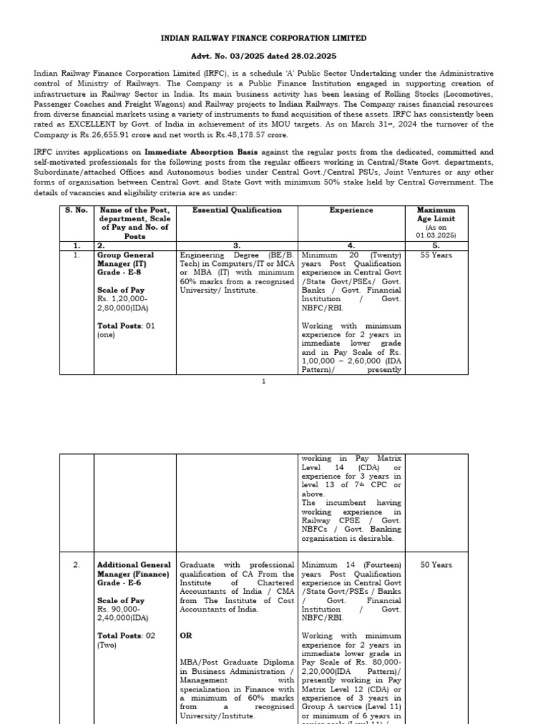 IRFC Recruitment 2025: Career Opportunities | PDF | Rail Transport