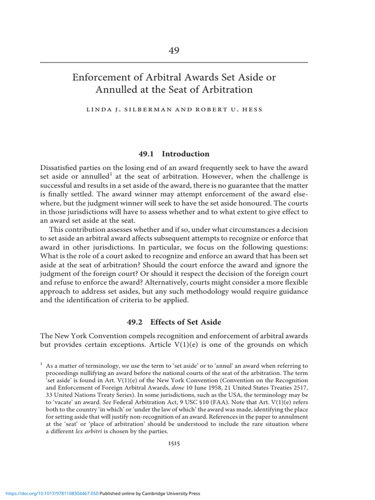 Enforcing Set Aside Arbitral Awards | PDF | Arbitration | Jurisdiction