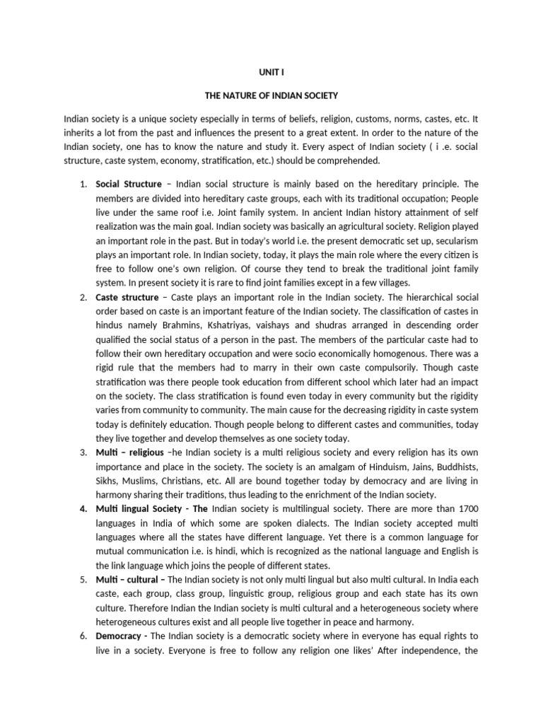 The Nature of Indian Society | PDF | Caste | Society