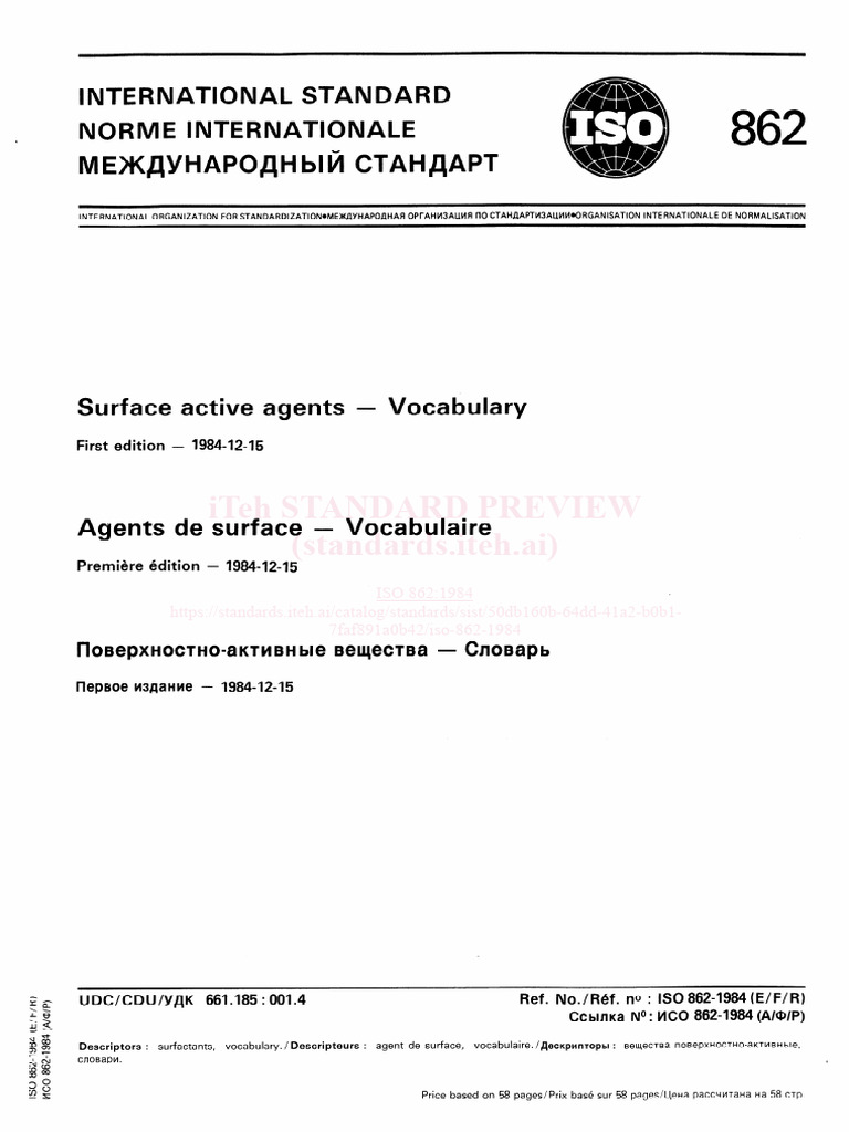 ISO 862:1984 Surfactants Vocabulary | PDF | Ion | International ...