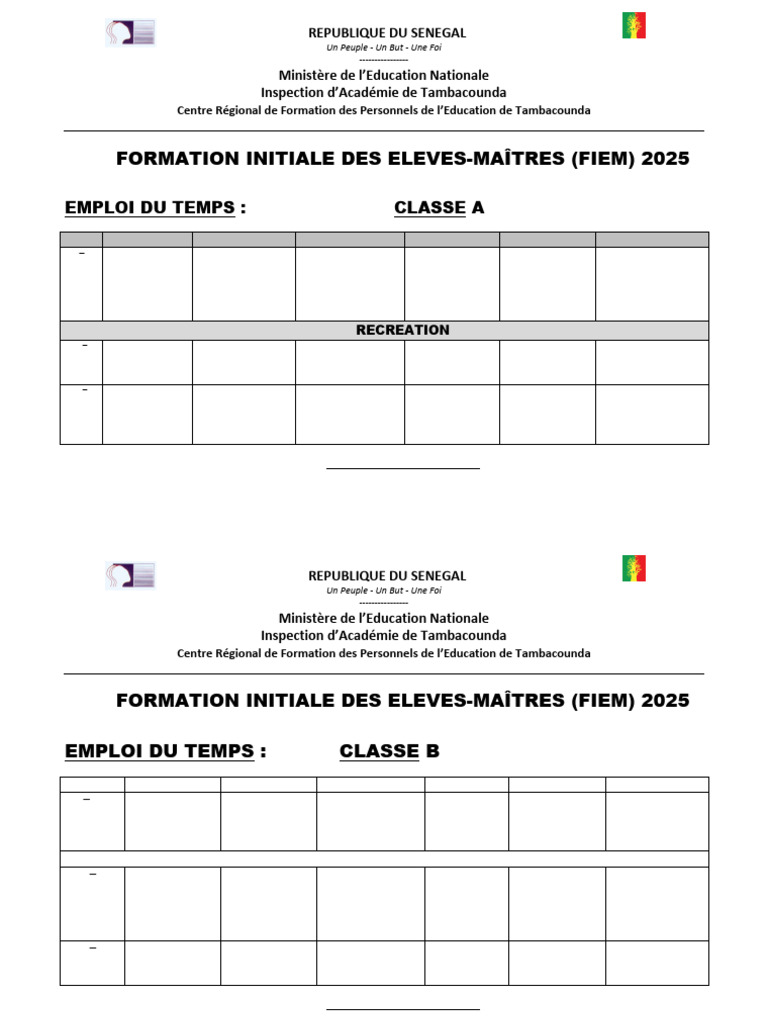 Emploi du Temps Élèves-Maîtres 2025 | PDF | Connaissance procédurale ...