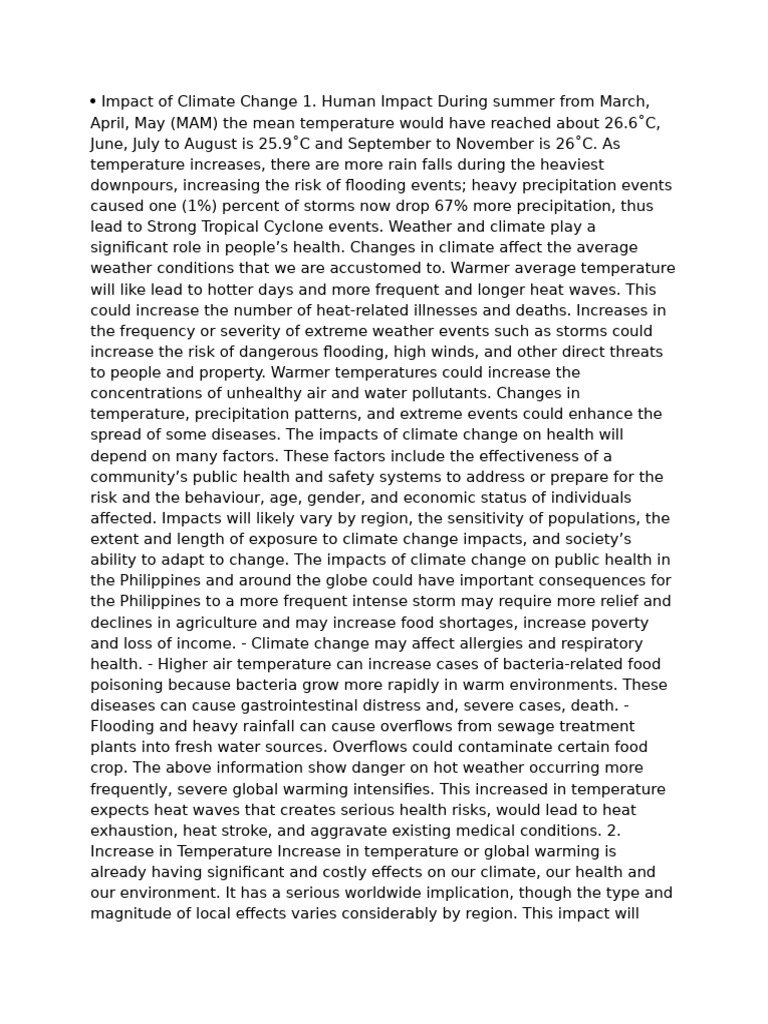 Impact of Climate Change 1 | PDF | Climate Change | Sea Level Rise