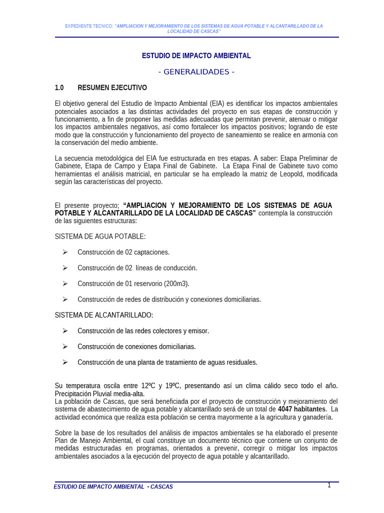 Estudio de Impacto Ambiental en Cascas | PDF | Evaluación de impacto ...