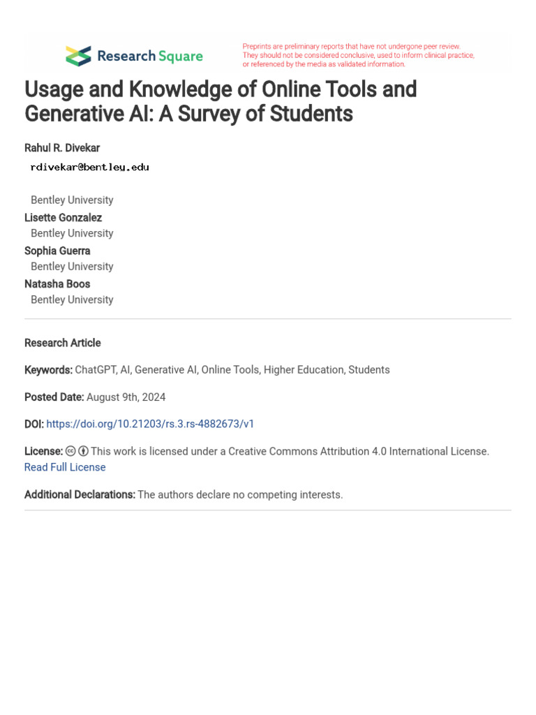Student Survey on AI Tool Usage | PDF | Artificial Intelligence ...