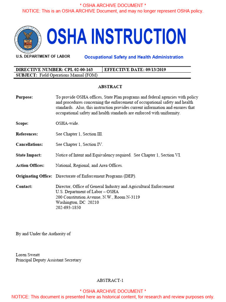OSHA Field Operations Manual 2019 | PDF | Occupational Safety And ...