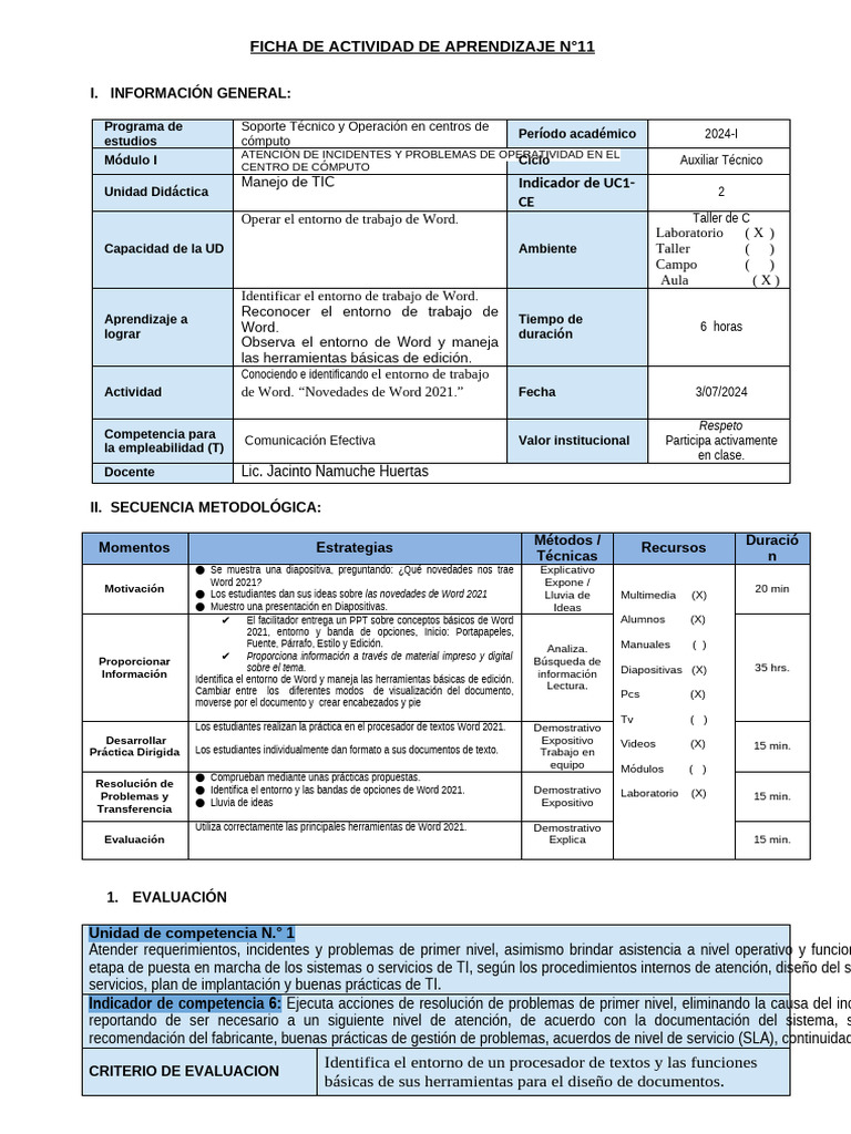 FAA11 MU4.-El Entorno de Trabajo de Word. | PDF | Evaluación | Diseño