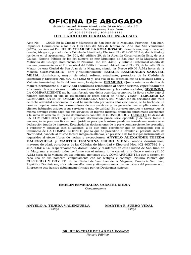 Declaración Jurada de Ingresos 2025 | PDF