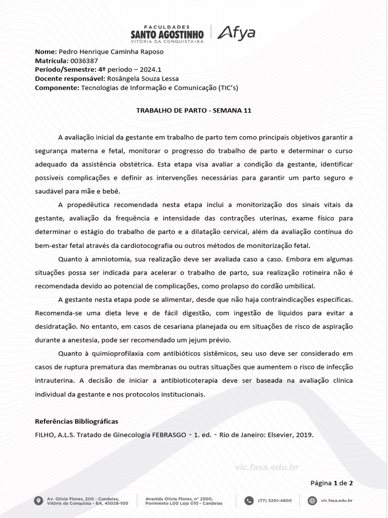 Avaliação da Gestante em Trabalho de Parto | PDF | Gravidez | Parto