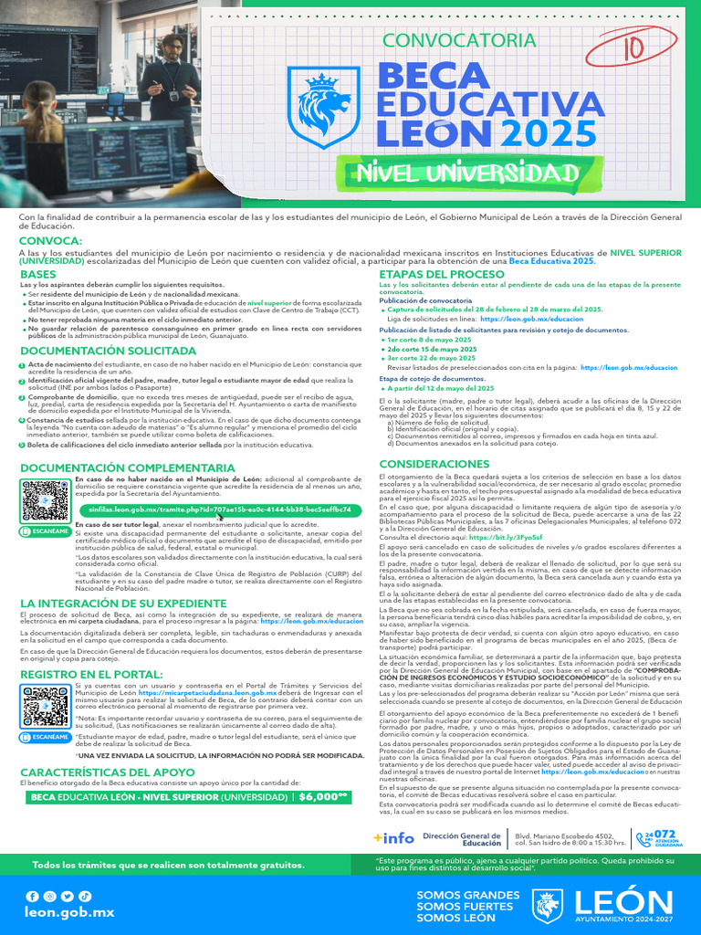 Convocatoria Beca León 2025 para Universitarios | PDF