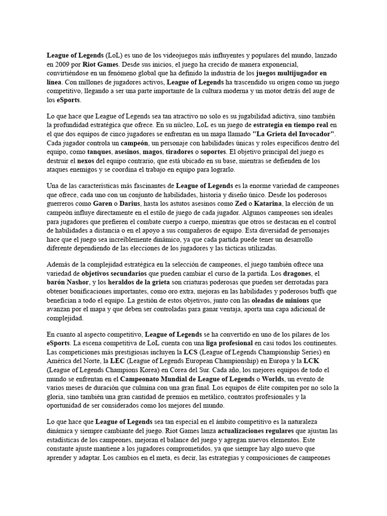 League of Legends: Estrategia y eSports | PDF | Juego de azar | Videojuegos