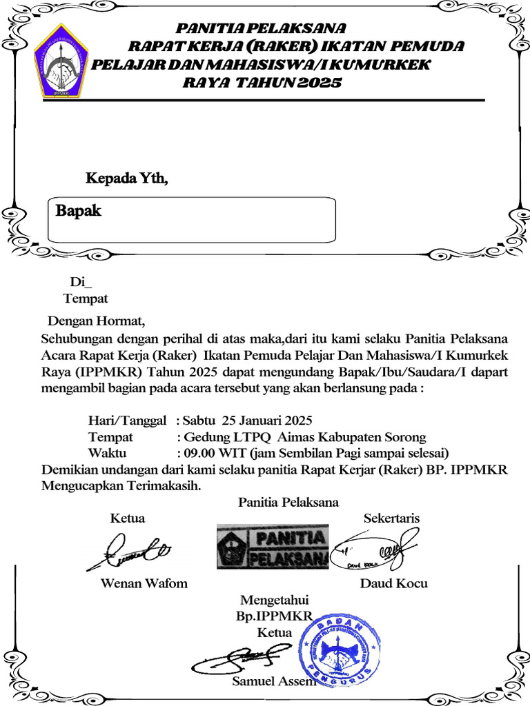 Undangan Raker IPPMKR 2025 di Aimas | PDF