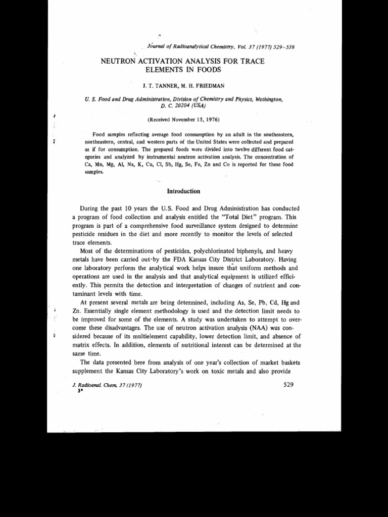 Neutron Activation Analysis For Trace Elements in Foods | PDF | Zinc