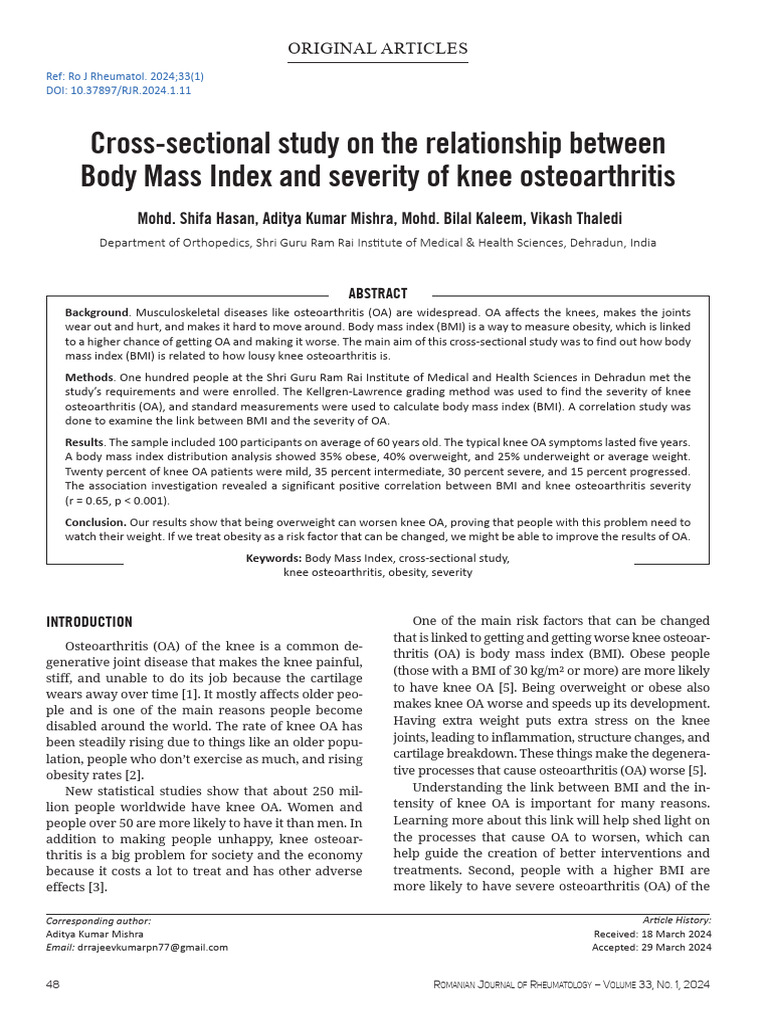 Cross Sectional Study On The Relationshi | PDF | Body Mass Index ...