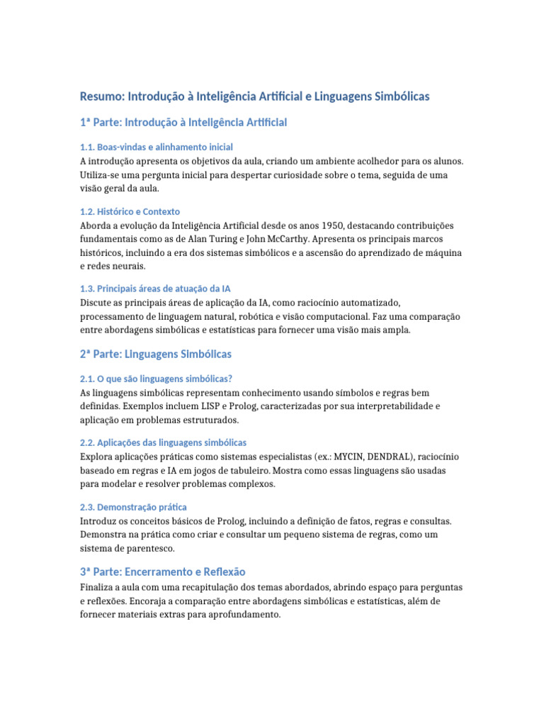 Introdução à IA e Linguagens Simbólicas | PDF