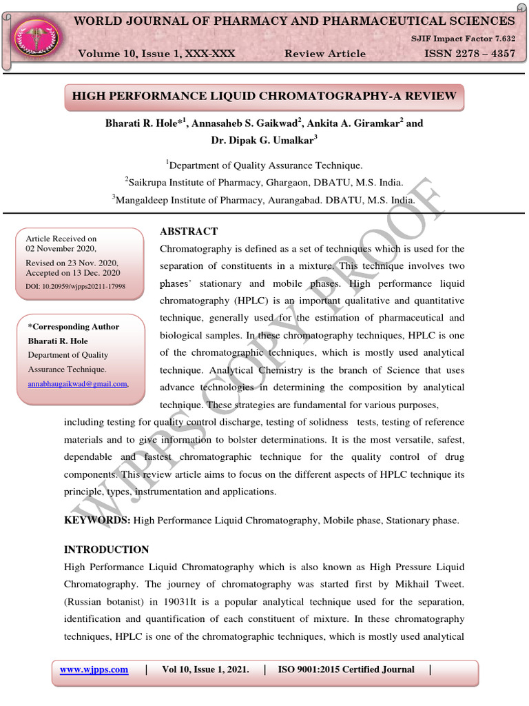 HPLC Techniques: Principles and Applications | PDF | High Performance ...