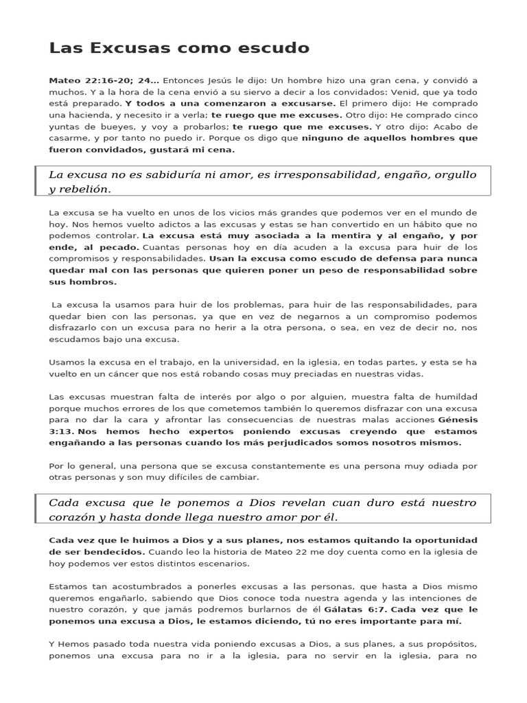 Las Consecuencias de las Excusas | PDF | Dios