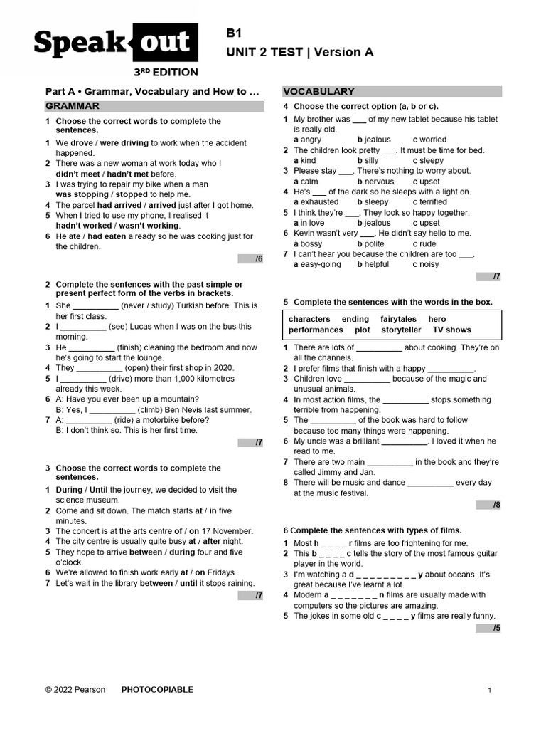 B1 Unit 2 Test: Grammar & Vocabulary | PDF | Dances