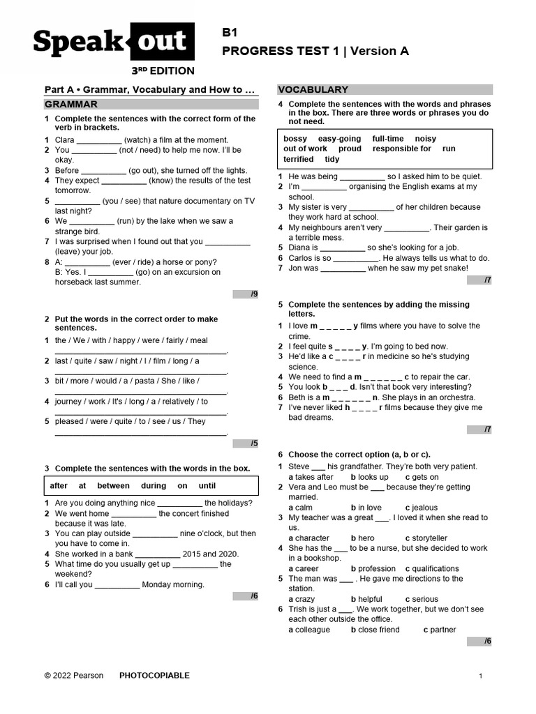B1 Progress Test 1 Overview | PDF