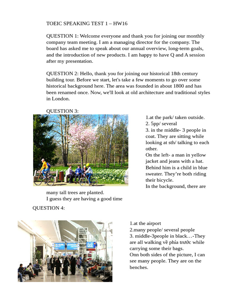TOEIC Speaking Test Overview and Practice | PDF
