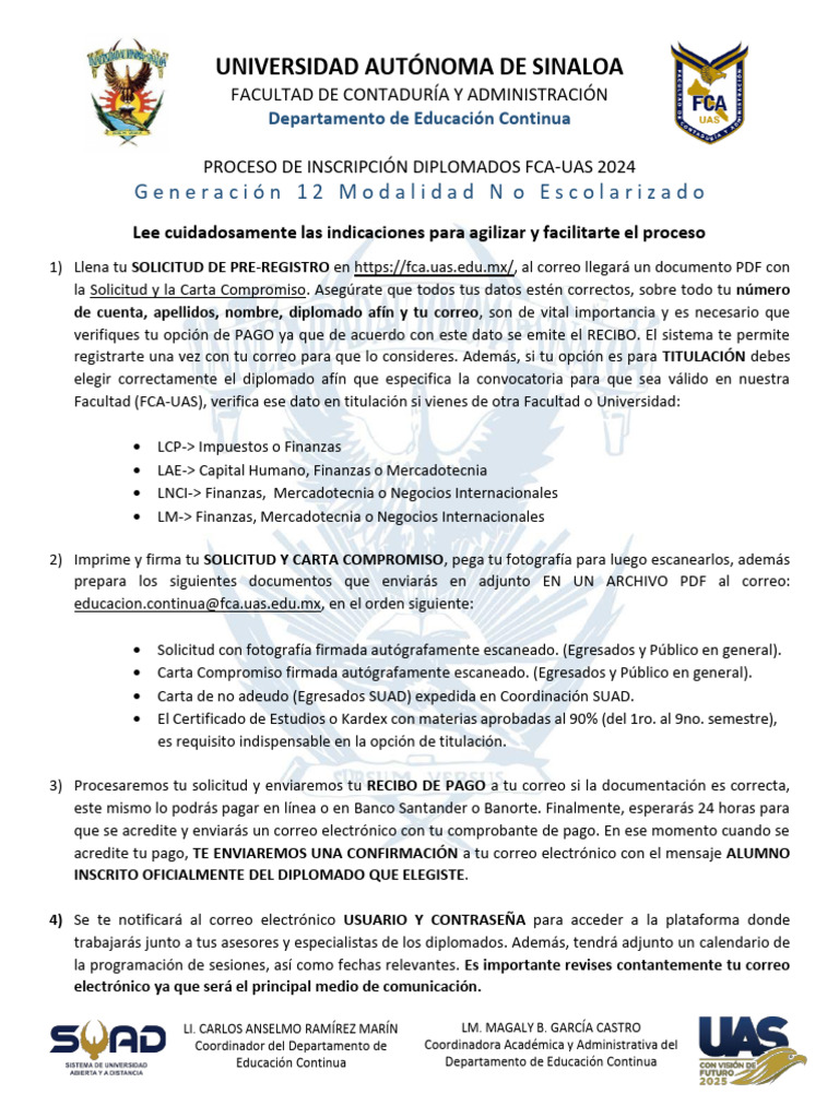 Proceso de Inscripción A Diplomados Fca-Uas 2024 Gen 12 No Escolarizado ...