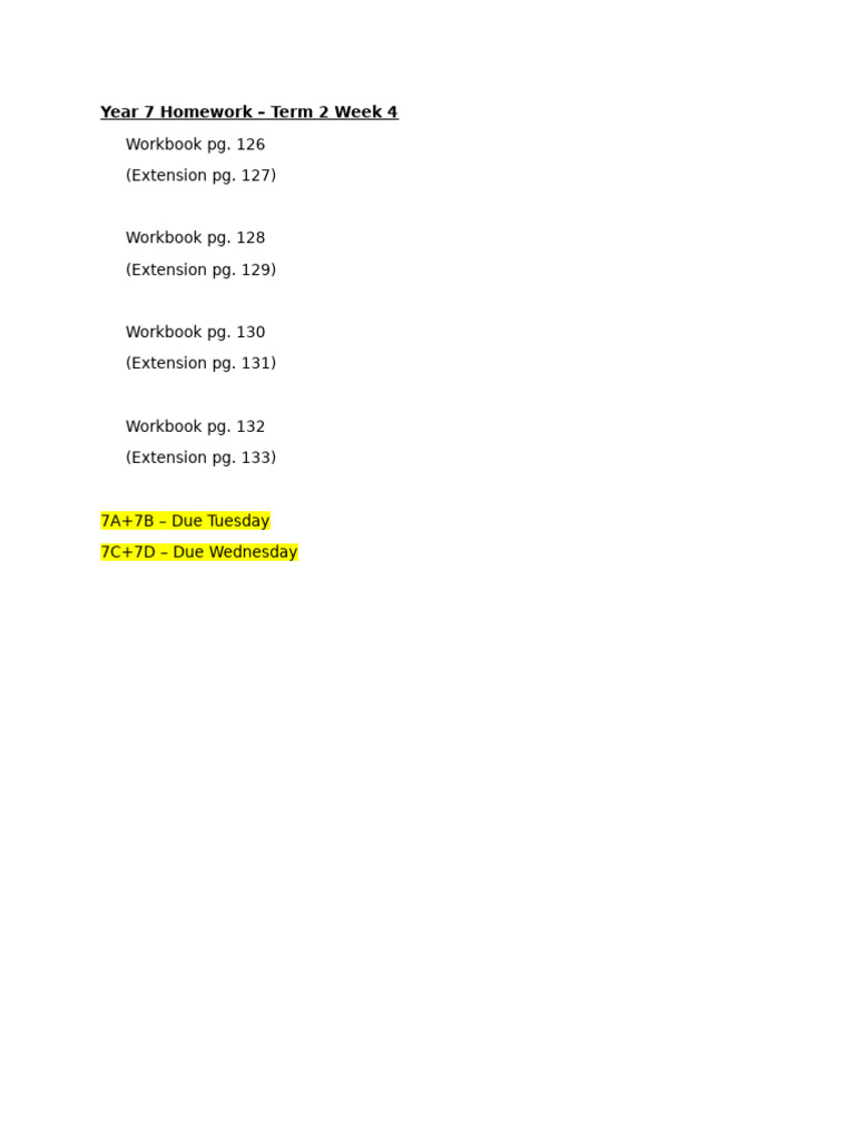 Year 7 Term 2 Week 4 Homework | PDF