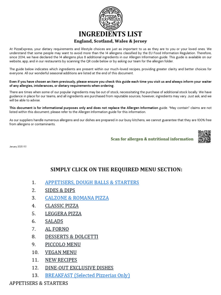 PizzaExpress Allergen & Nutrition Guide | PDF | Mustard (Condiment) | Pesto