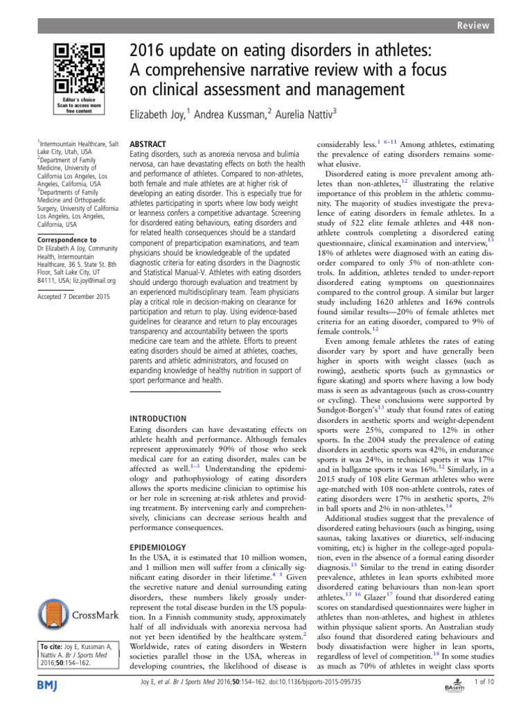 2016 update on eating disorders in athletes a comprehensive narrative