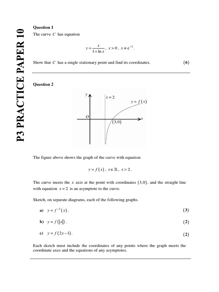 P3 practice paper 10 | PDF | Function (Mathematics) | Equations