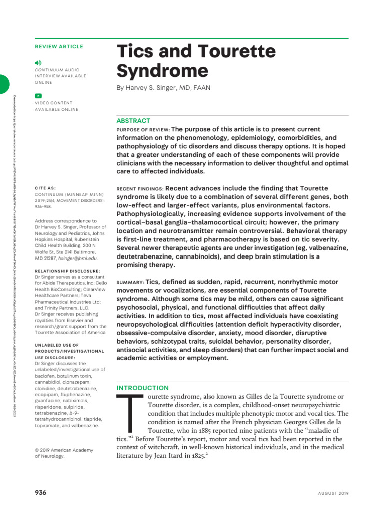 Understanding Tics and Tourette Syndrome | PDF | Tourette Syndrome ...