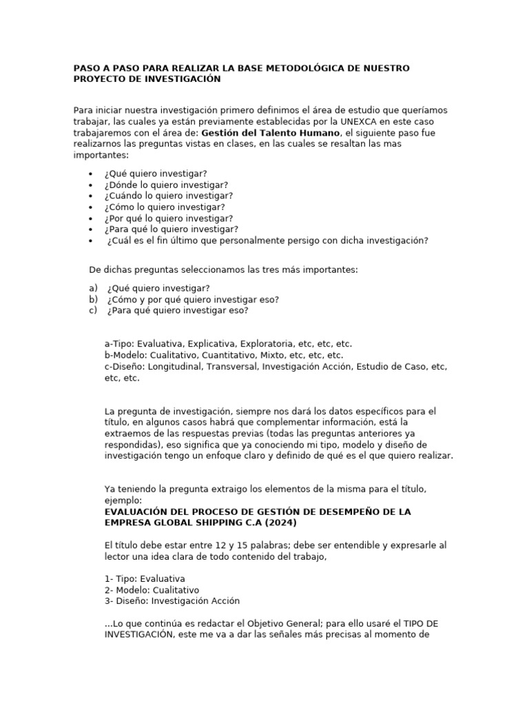 Pasos para Realizar El Proyecto de Investigacion | PDF | Caso de estudio