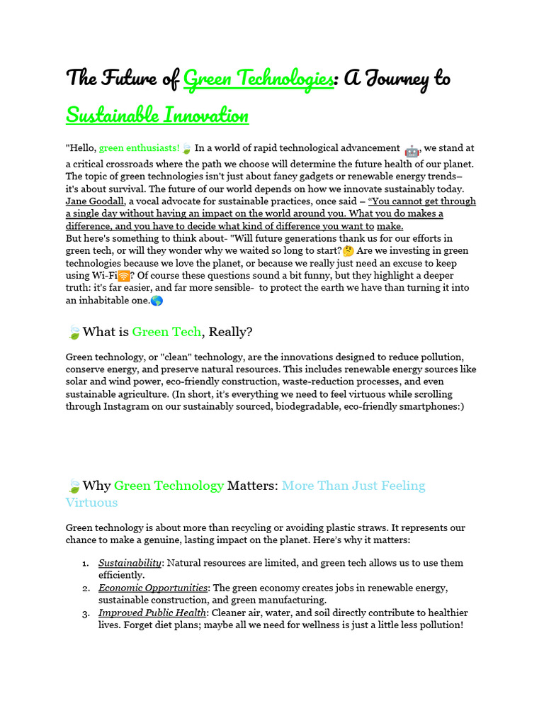 The Future of Green Technologies - A Journey To Sustainable Innovation ...