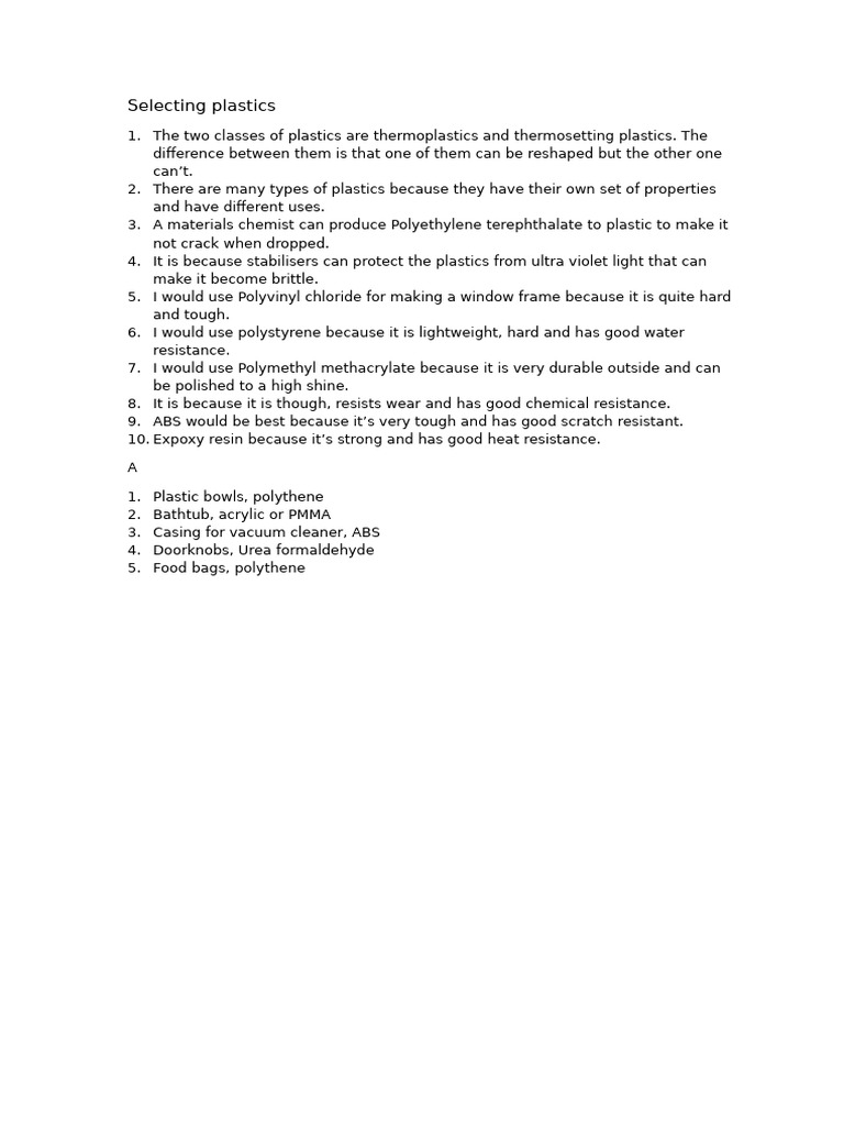 Thermoplastic vs. Thermosetting Plastics | PDF