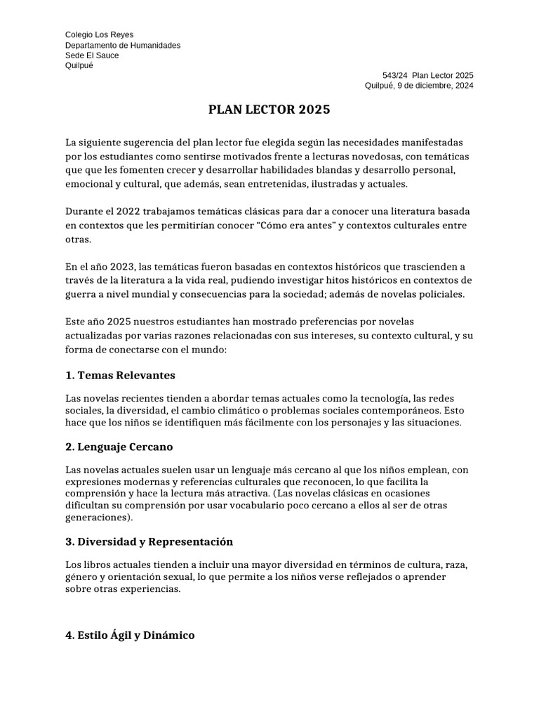 Plan Lector 2025: Estrategias y Libros | PDF | Comprensión lectora ...
