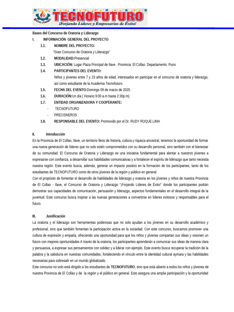 Concurso de Oratoria y Liderazgo 2025 | PDF | Comunicación | Hablar en ...