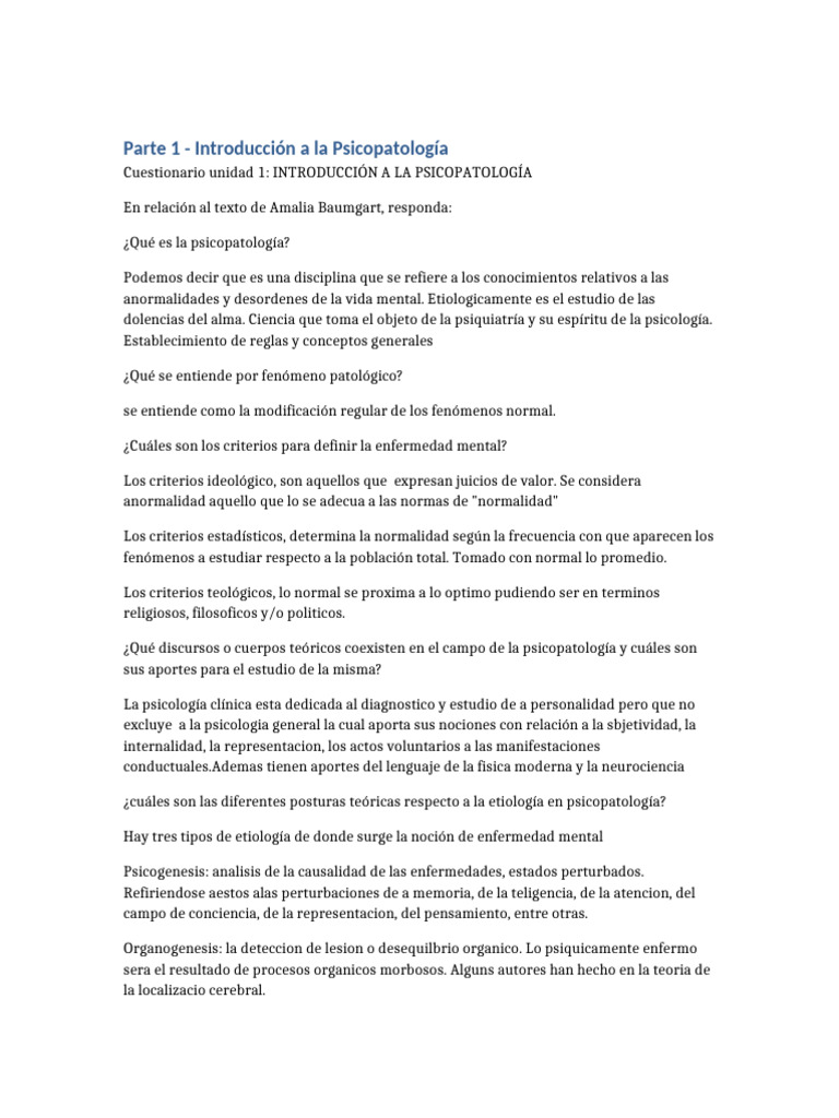 Parte 1 - Introducción A La Psicopatología | PDF | Psicopatología ...