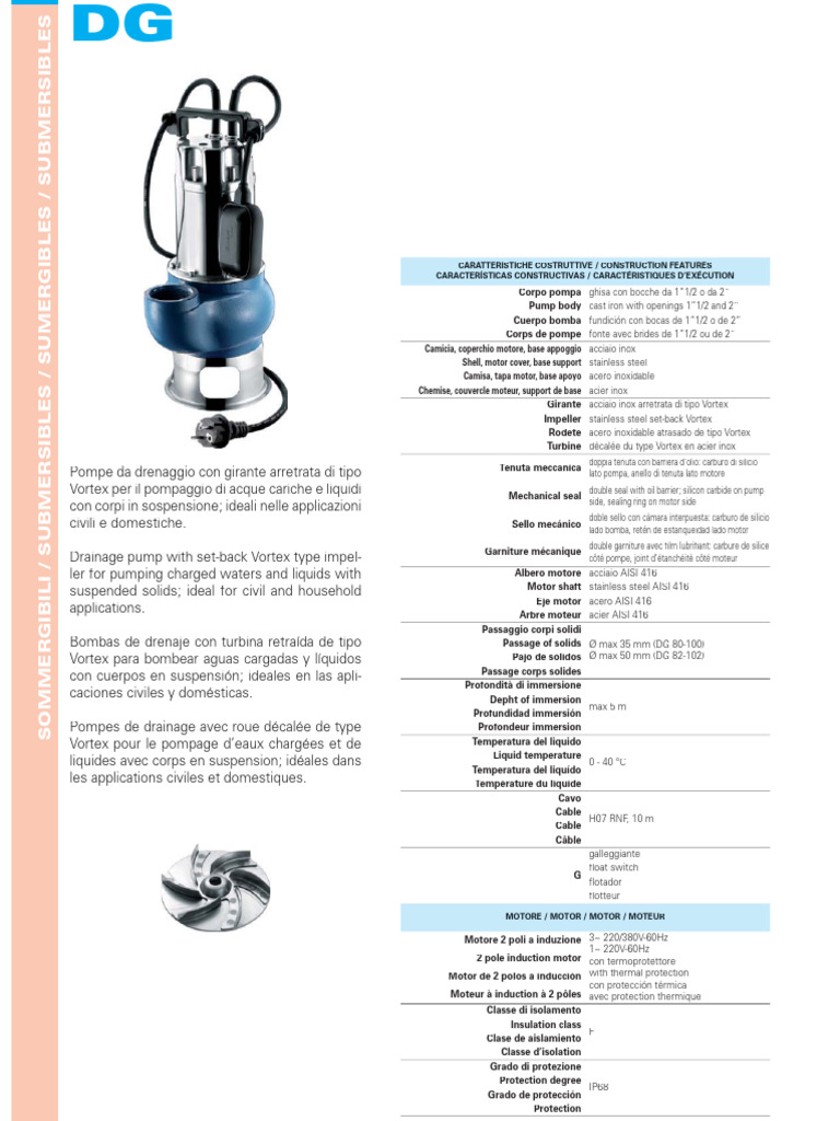 Pompe de drainage Vortex pour eaux chargées | PDF