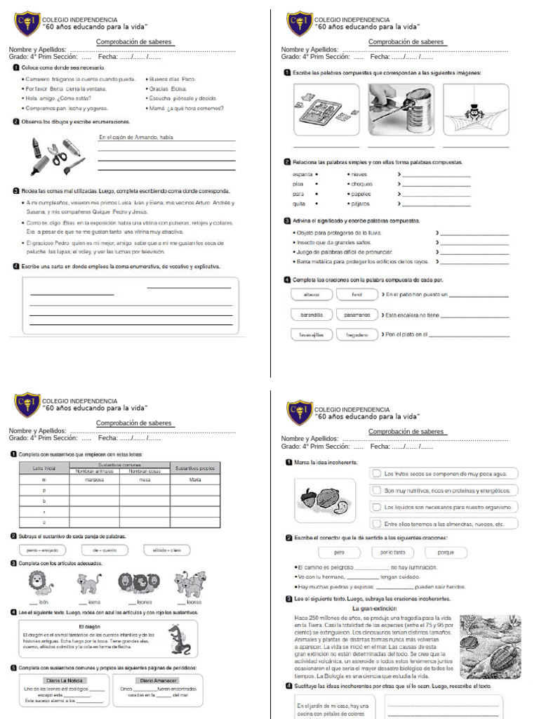 FICHAS COMPRENSIÓN - 4 Grado | PDF
