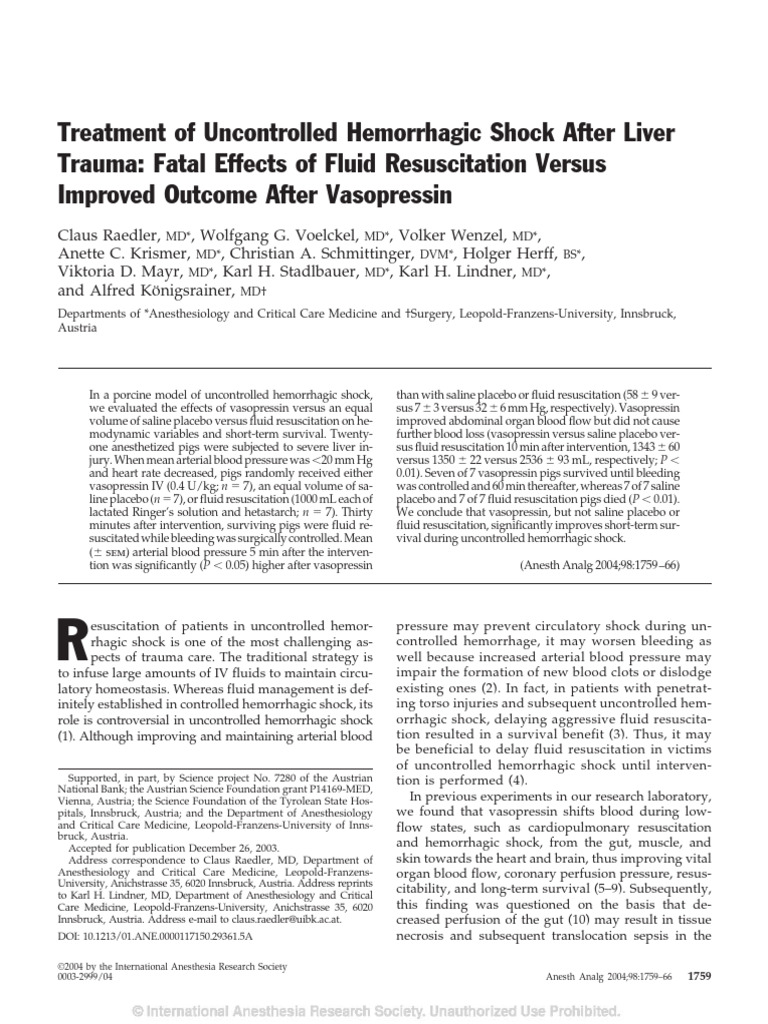Image result for Treatment of Uncontrolled Hemorrhagic Shock After Liver Trauma: Fatal ...