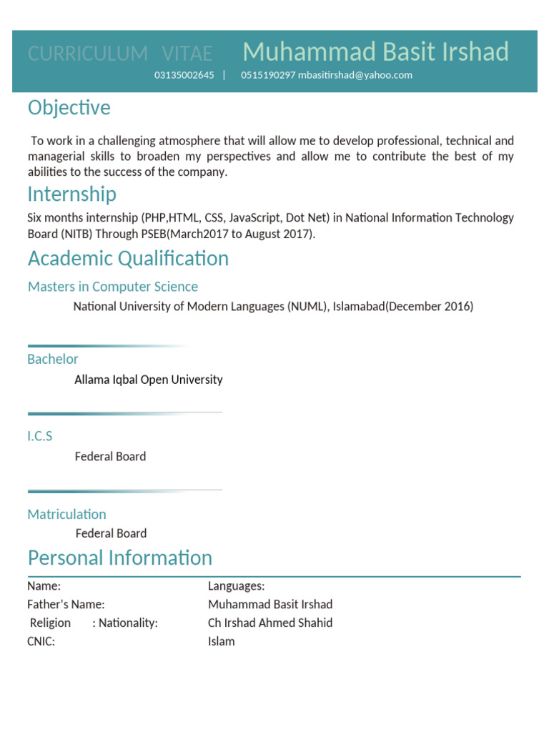 Muhammad Basit Irshad's CV and Skills | PDF | Databases | Model–View ...
