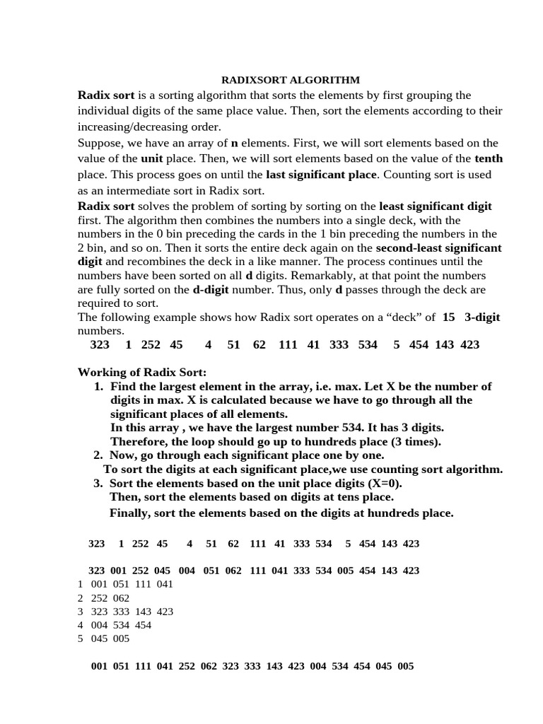 Radixsort Pdf Computer Programming Algorithms And Data Structures