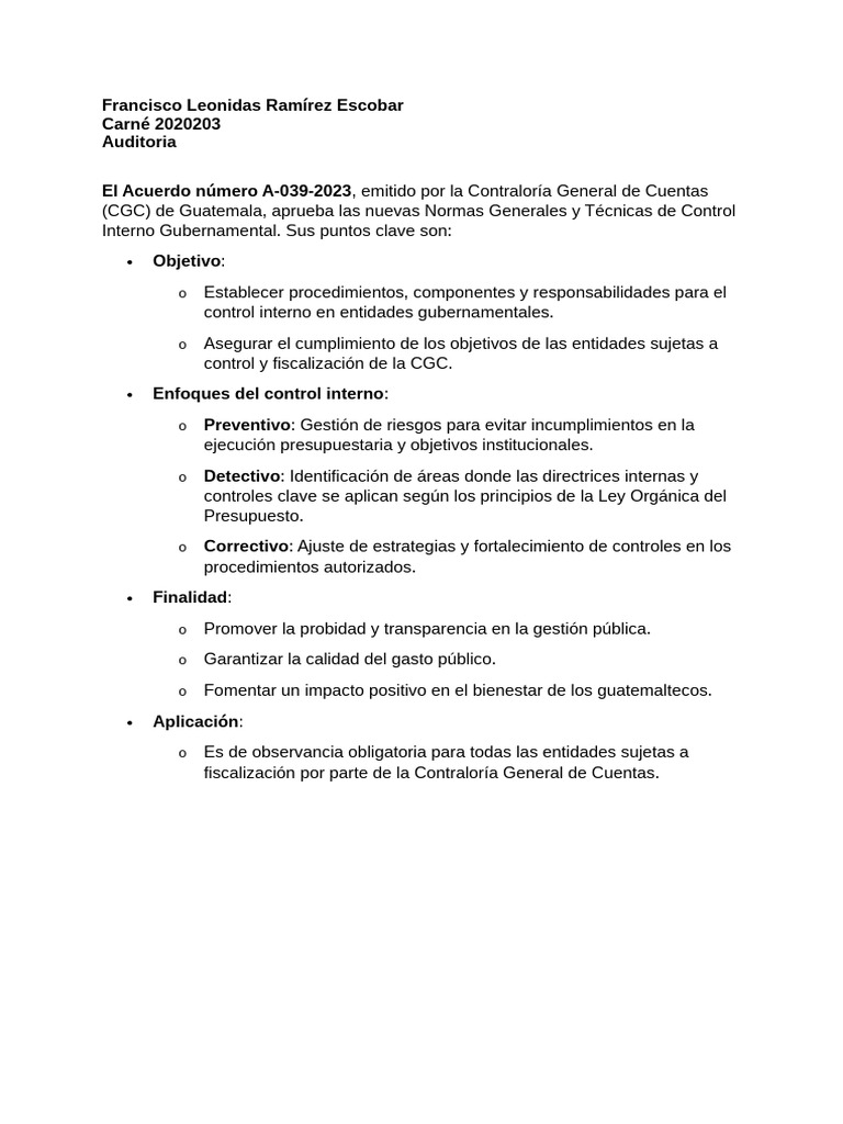 Acuerdo A-039-2023: Normas de Control Interno | PDF