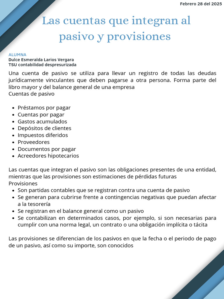 Cuentas de Pasivo y Provisiones Contables | PDF | Contabilidad | Hoja ...