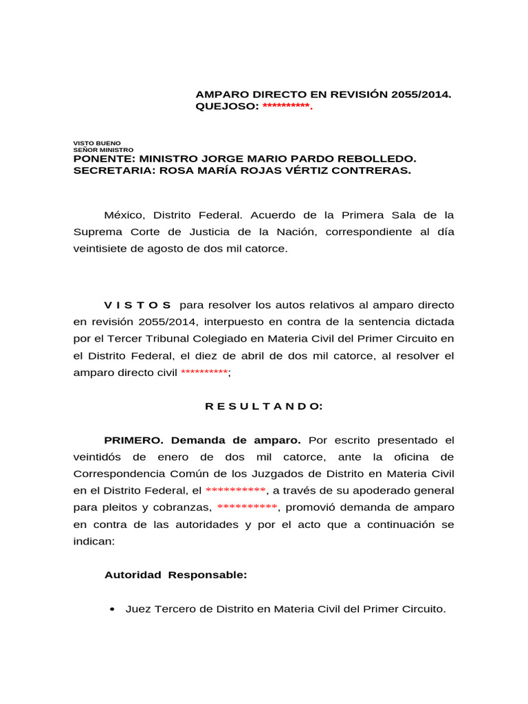 Amparo Directo en Revisión 2055/2014 | PDF | Caso de ley | Demanda judicial