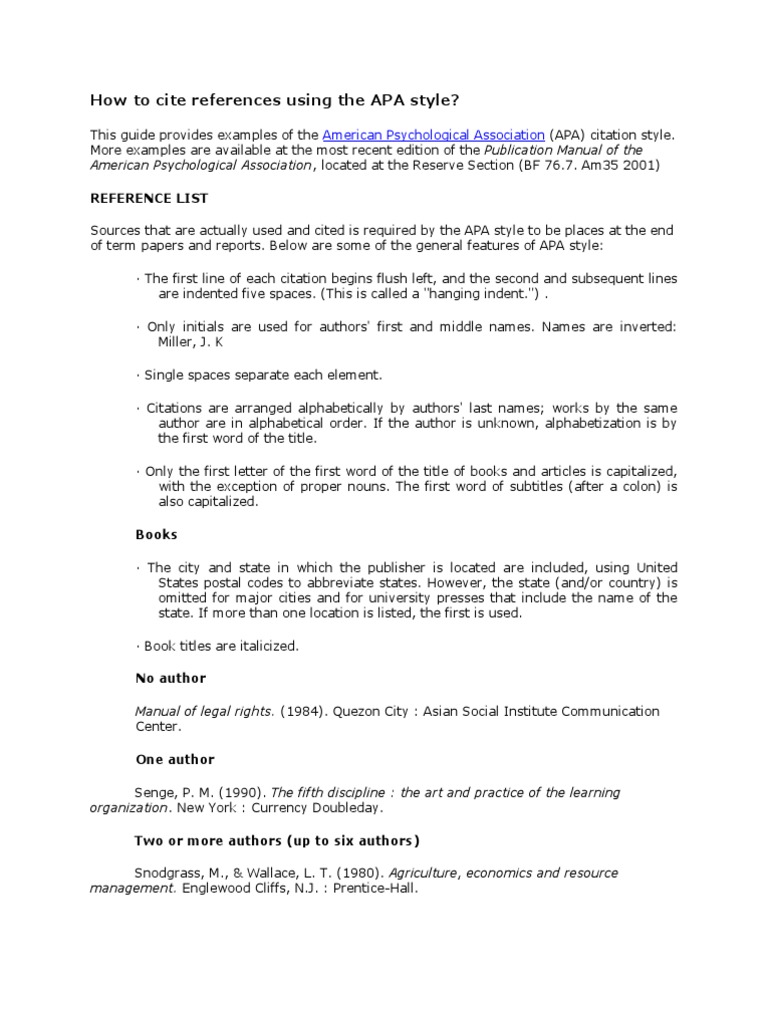 APA Citation and Reference Guidelines | PDF | Citation | American ...