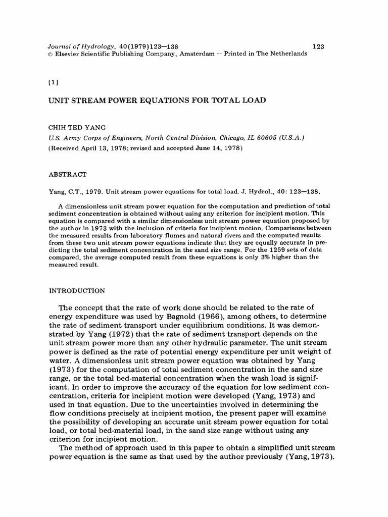 Unit Stream Power for Sediment Transport | PDF | Velocity | Classical ...